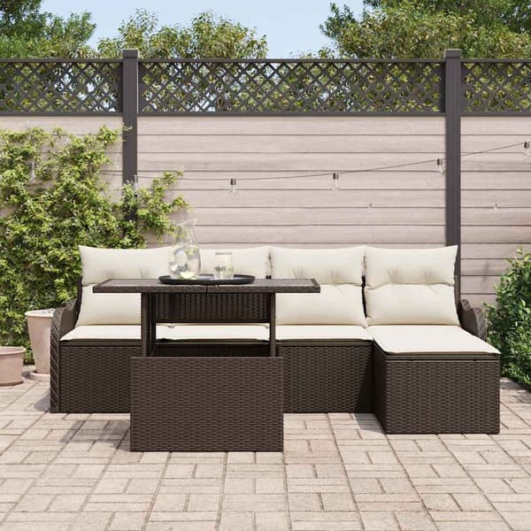 vidaXL Trädgårdsoffset med kudde 6 pcs Brun Polyrattan