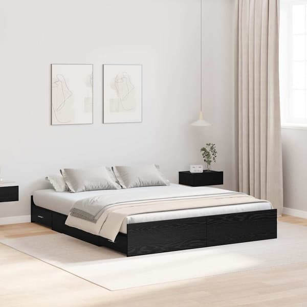 vidaXL Seng med lagring Svart Eik 150 x 200 cm Konstruert tre