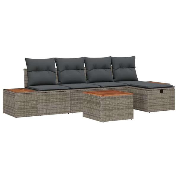 vidaXL Trädgårdsoffset med kudde 6 pcs Grå Poly rattan