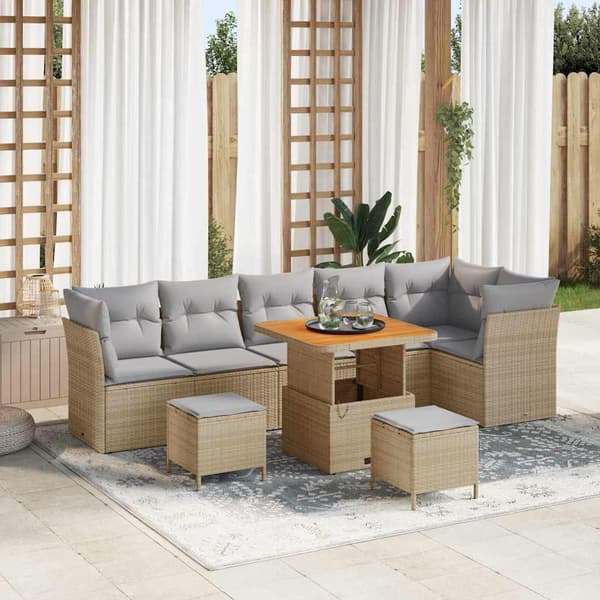 vidaXL Trädgårdsoffset 9 pcs Beige konstrotting
