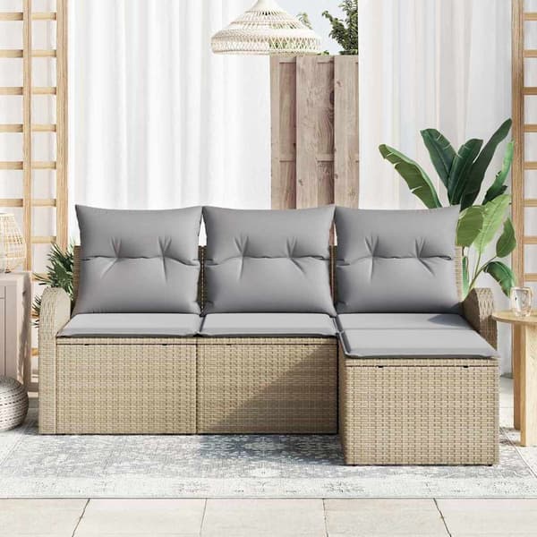 vidaXL Soffset med kudde 4 pcs Beige och Ljusgrå konstrotting
