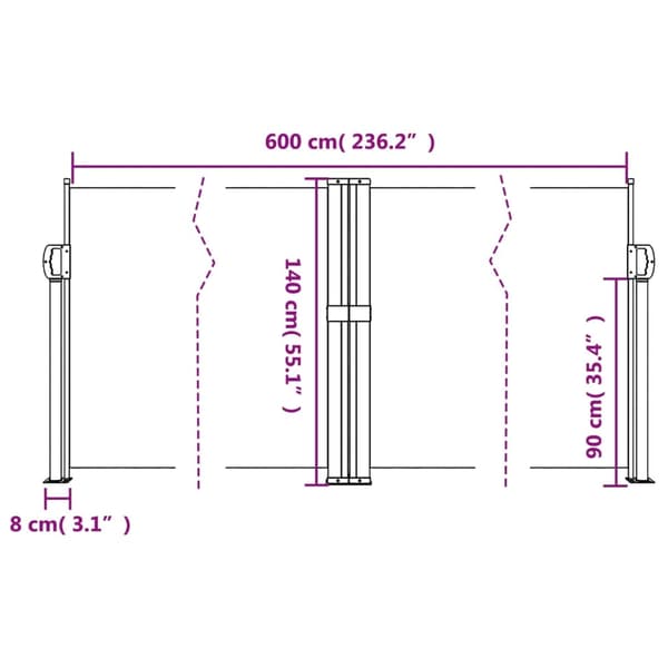 vidaXL Uttrekkbar sidemarkise 140x600 cm brun