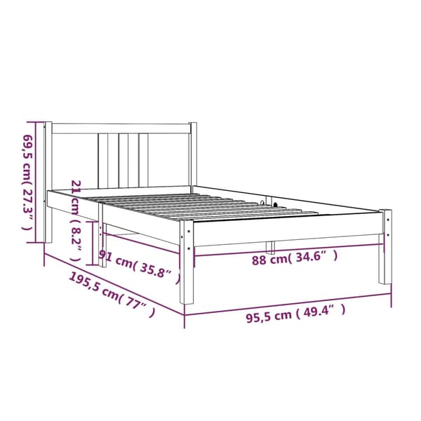 vidaXL Sängram massivt trä 90x190 cm