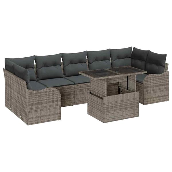 vidaXL Trädgårdsoffset med kudde med lagring 8 pcs Grå Poly Rattan
