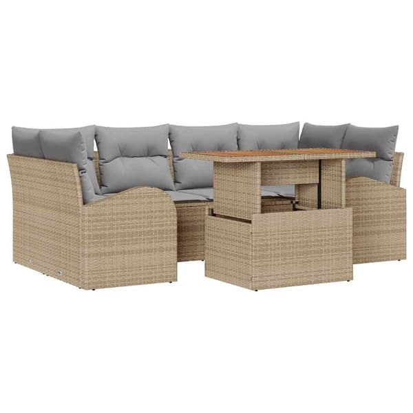 vidaXL Trädgårdsoffset med lagring 7 pcs Beige Poly rattan