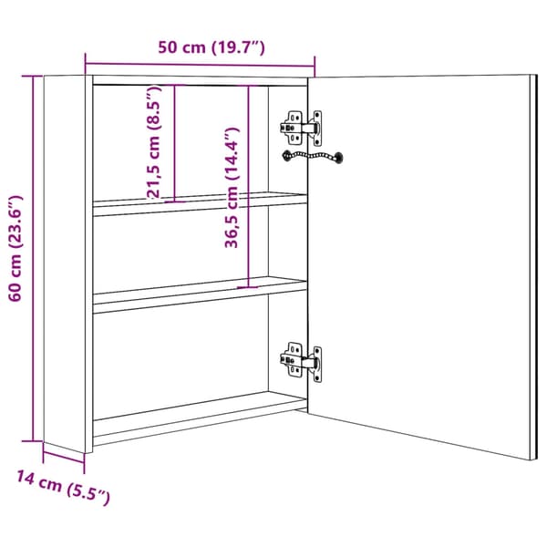 vidaXL LED-speilskap til bad svart 50x14x60 cm