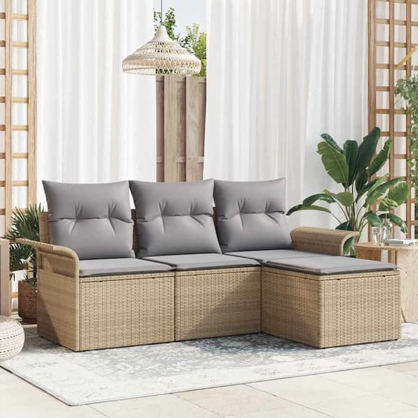 vidaXL Soffset med kudde 4 pcs Beige konstrotting