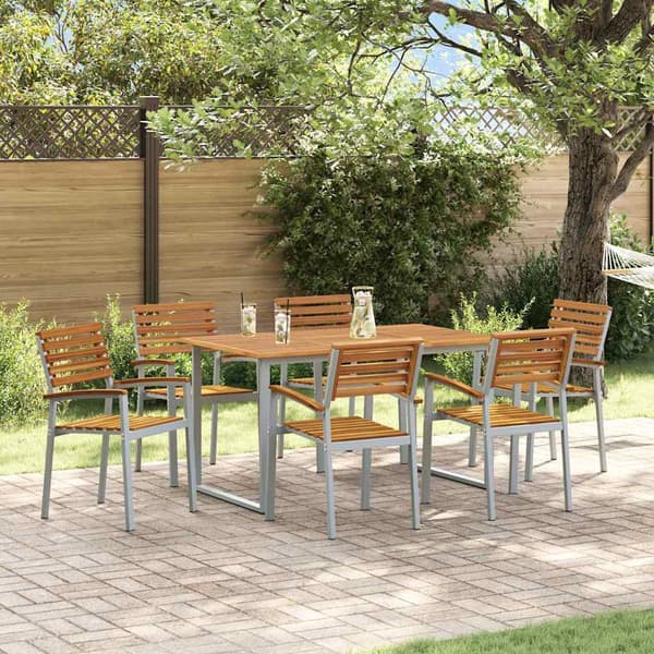vidaXL Trädgårdsmöbelset 7 pcs Grå Massivt Akaciaträ