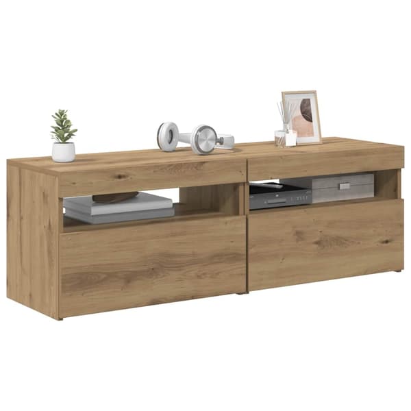 vidaXL TV-benk med LED-lys 2 stk artisan eik konstruert tre