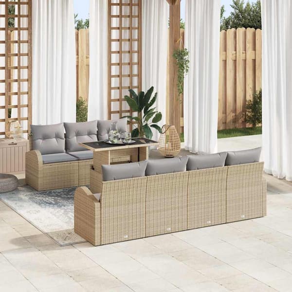 vidaXL Trädgårdsoffset med kudde med lagring 8 pcs Beige Poly Rattan
