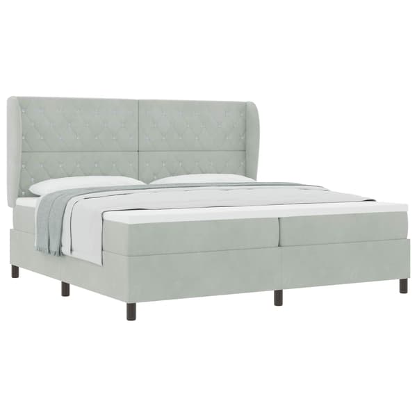 vidaXL Bäddfjäder med madrass Ljusgrå 200 x 200 cm Sammet