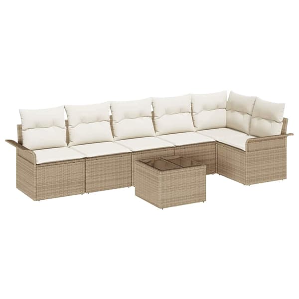vidaXL Trädgårdsoffset med kudde med lagring 7 pcs Beige Poly rattan