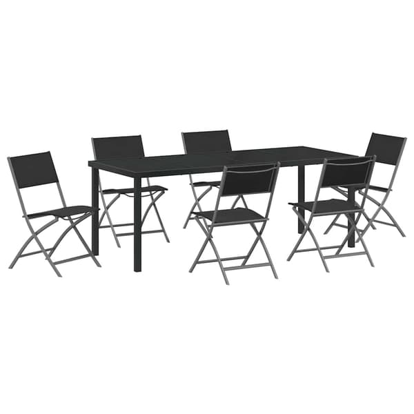 vidaXL Trädgårdsmöbelset 7 pcs Svart Pulverlackerat stål