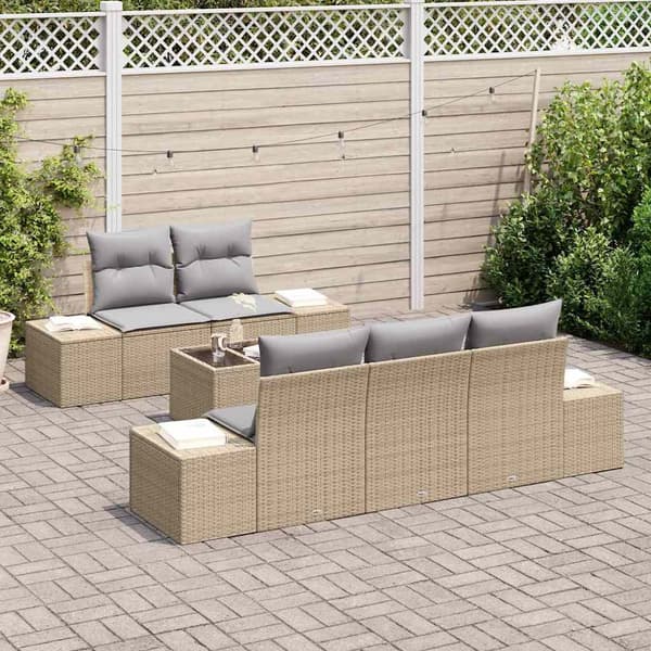 vidaXL Trädgårdssoffgrupp med dyna 6 delar Beige polyrotting