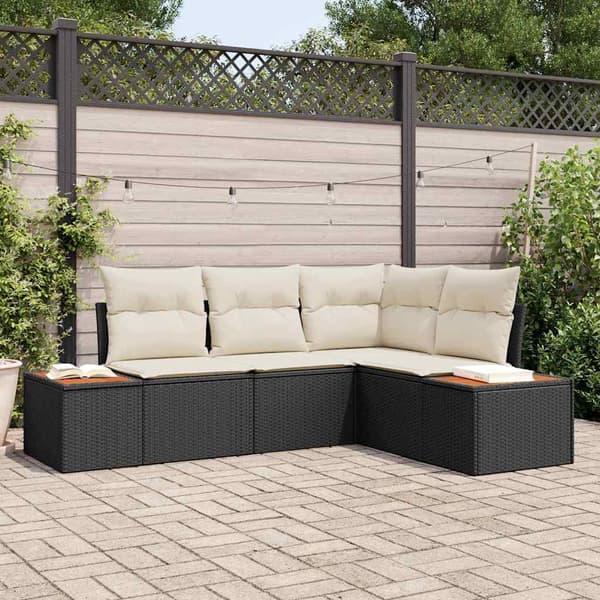 vidaXL Trädgårdsoffset med kudde 5 pcs Svart Poly rattan