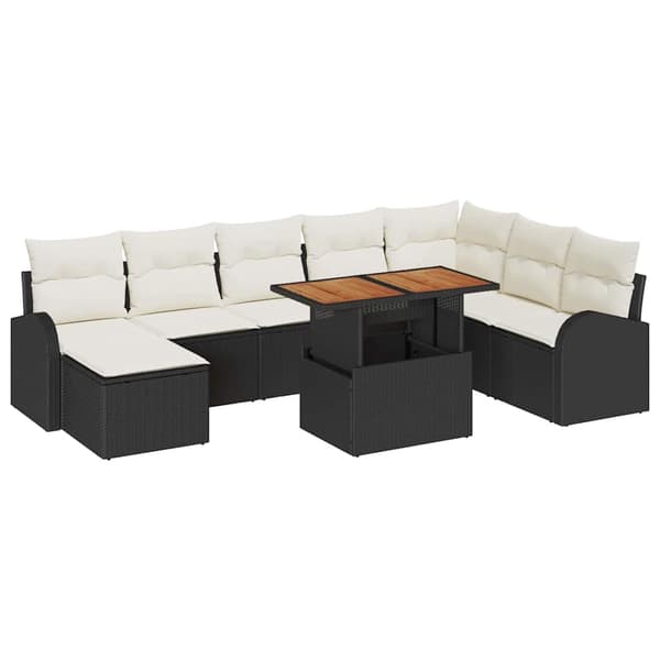 vidaXL Trädgårdsoffset med lagring 9 pcs Svart Poly rattan