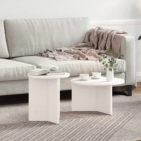 vidaXL Kaffeebord 2 pcs Vit Massivt tallträ