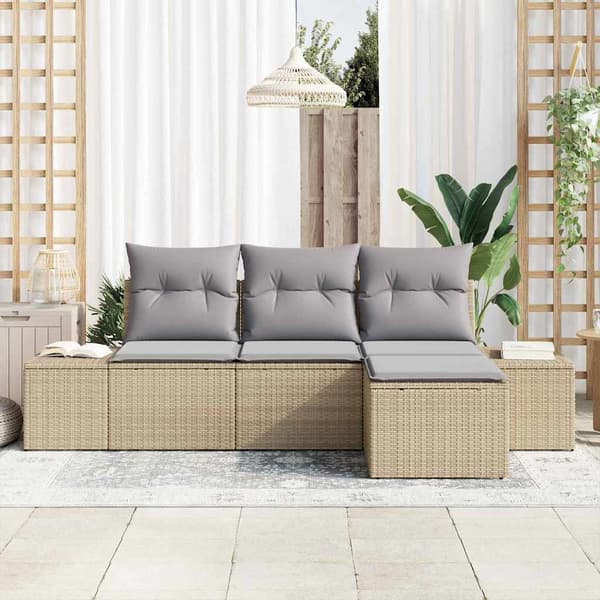 vidaXL Trädgårdsoffset med kudde 4 pcs Beige konstrotting