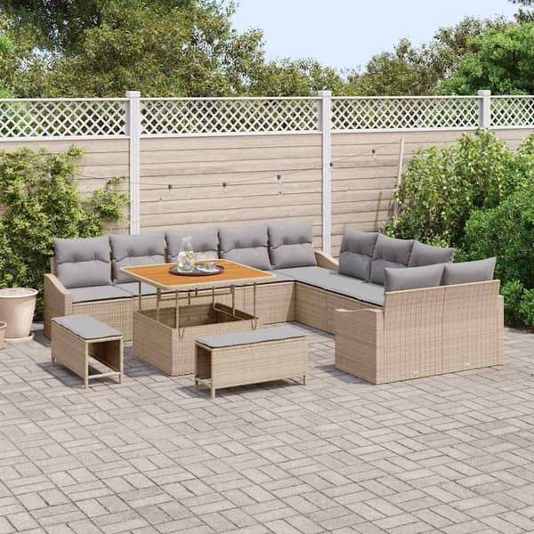 vidaXL Trädgårdsoffset med kudde 13 pcs Beige konstrotting
