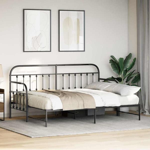 vidaXL Dagbäddram Svart 80 x 200 cm Pulverlackerat stål