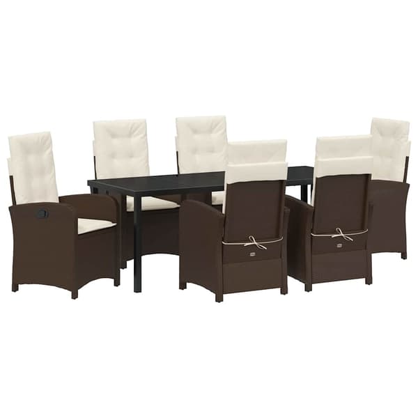 vidaXL Trädgårdsmöbelset med kudde 7 pcs Brun konstrotting