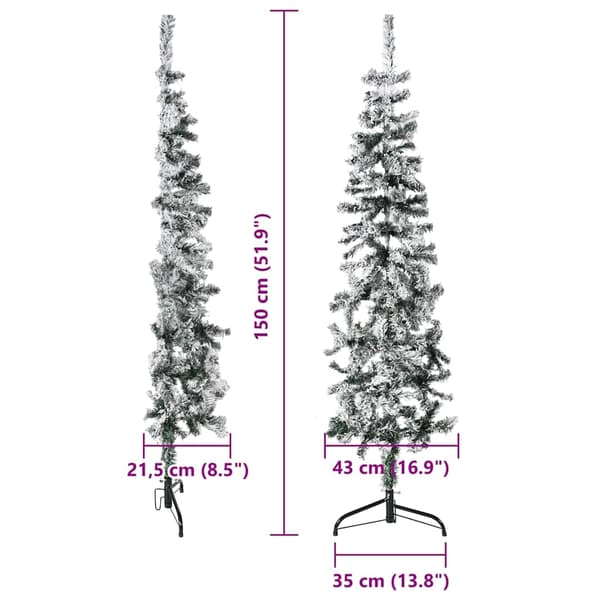 vidaXL Smal halv plastgran med snö 150 cm