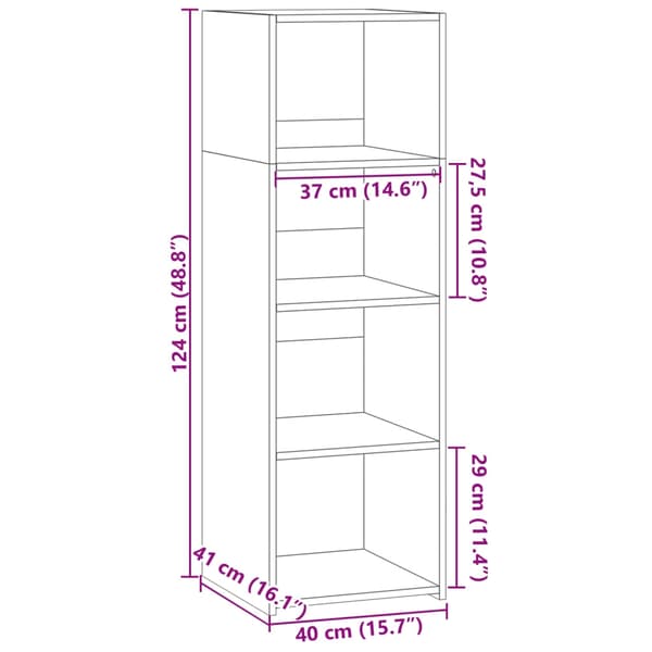 vidaXL Hylle brun eik 40x41x124 cm konstruert tre