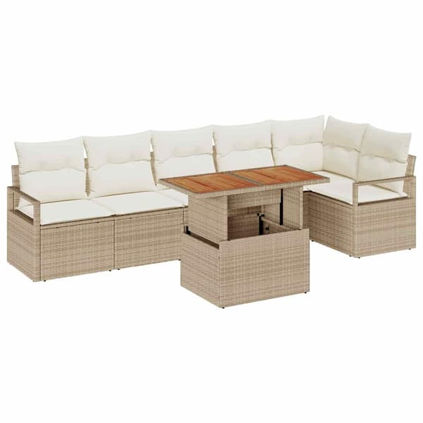 vidaXL Trädgårdsoffset med lagring 7 pcs Beige Poly rattan
