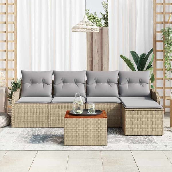 vidaXL Utesoffgrupp 6 delar Beige Polyrotting