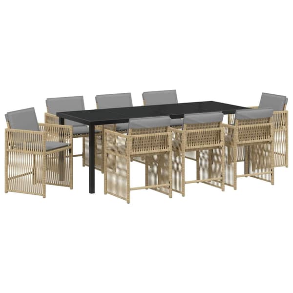 vidaXL Trädgårdsmöbelset 9 pcs Beige konstrotting