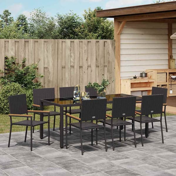 vidaXL Trädgårdsmöbelset 9 pcs Svart konstrotting