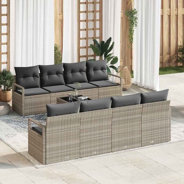 vidaXL Soffset med kudde 7 pcs Ljusgrå konstrotting