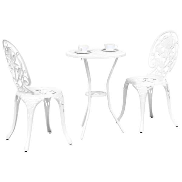 vidaXL Trädgårdsbistroset 3 delar Vit Aluminium