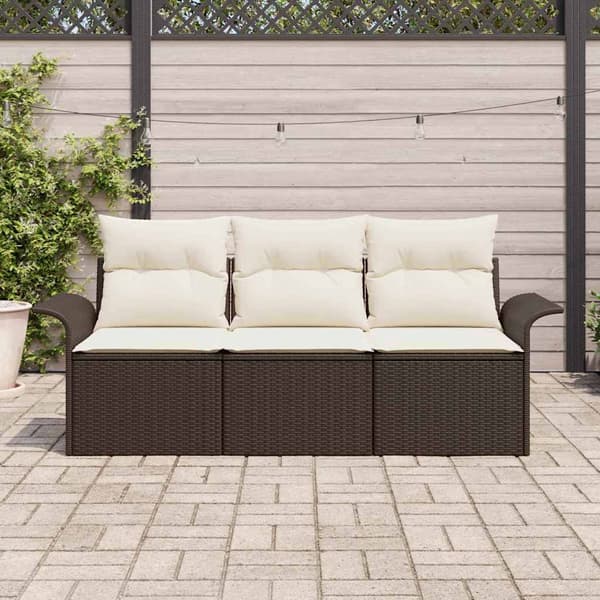 vidaXL Soffset med kudde 3 pcs Brun och Kräm konstrotting