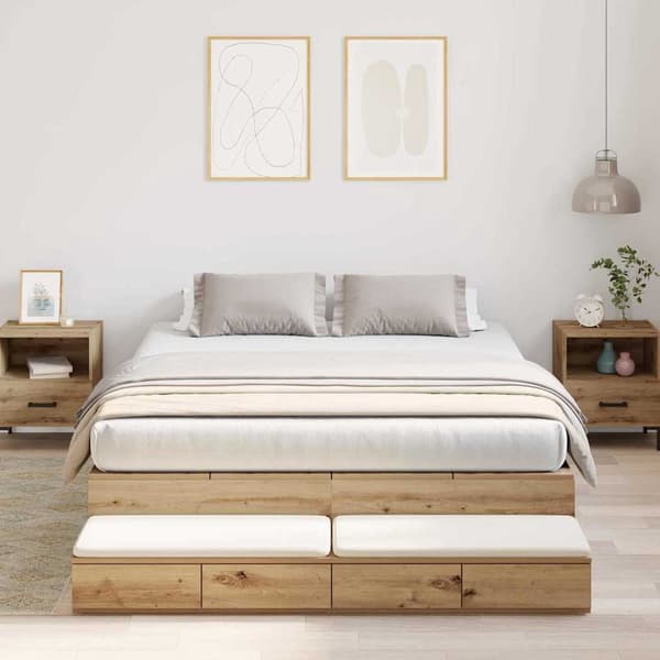 vidaXL Seng med lagring med skuff Artisan Eik 150 cm Konstruert tre