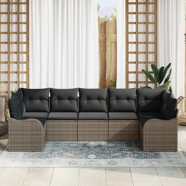 vidaXL Trädgårdsoffset med kudde 7 pcs Grå Poly rattan