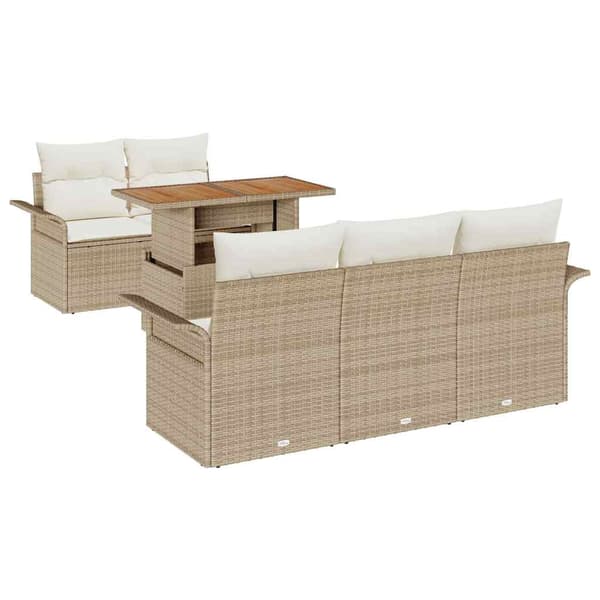 vidaXL Trädgårdsoffset med lagring 6 pcs Beige Poly rattan