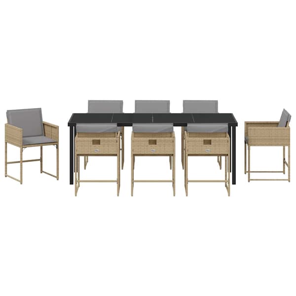 vidaXL Trädgårdsmöbelset med kudde 9 pcs Beige konstrotting
