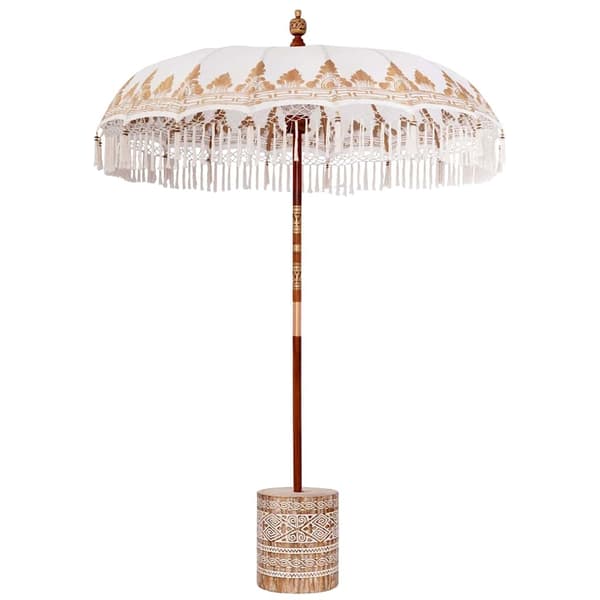 vidaXL Balinesisk Parasol 260 Krem 180-190 cm Bomull og solid tre