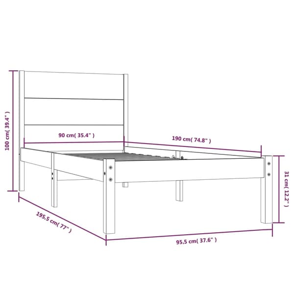 vidaXL Sängram massivt trä 90x190 cm