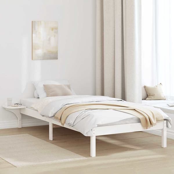 vidaXL Sängram Vit 75 x 190 cm Massiv furu