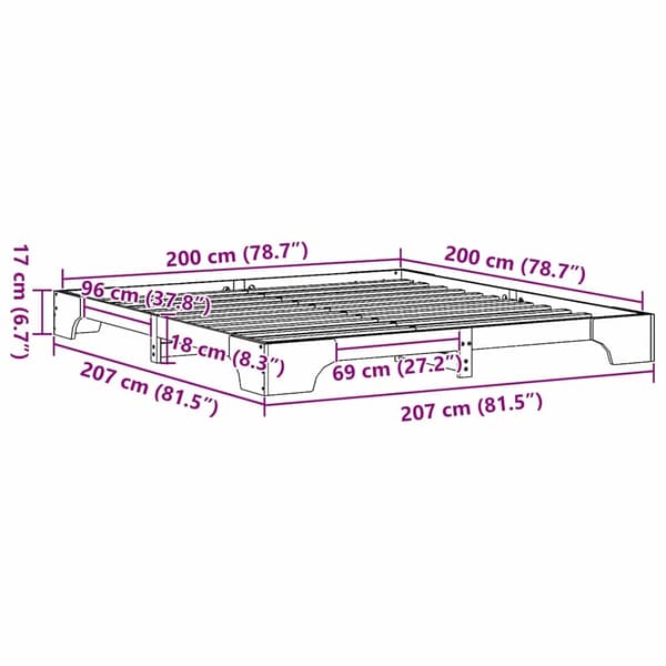 vidaXL Sängram Vit 200 x 200 cm Massiv furu