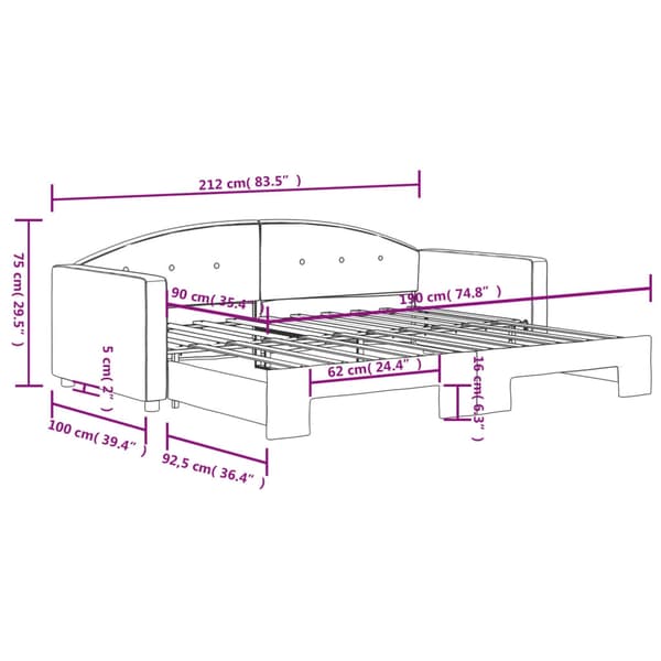 vidaXL Dagbädd utdragbar mörkgrå 90x190 cm sammet
