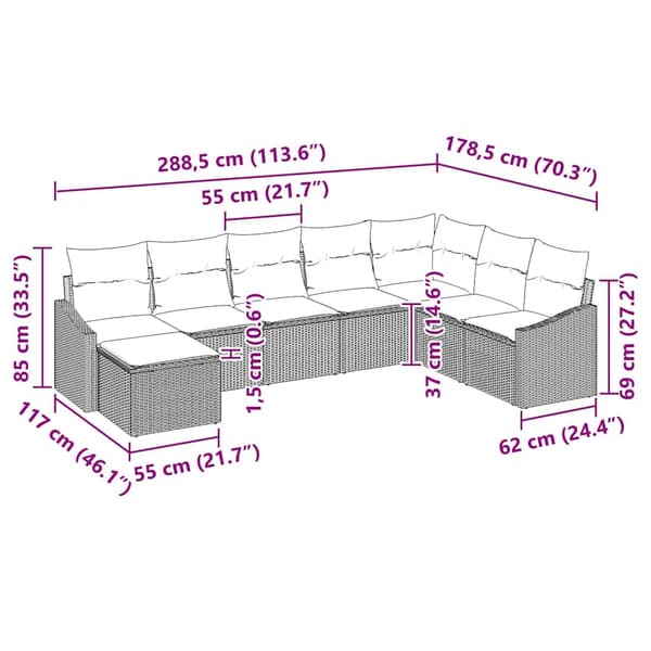 vidaXL Soffgrupp med dyna 8 delar Beige polyrotting