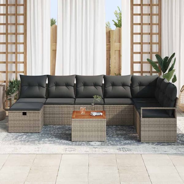 vidaXL Trädgårdsoffset med kudde med lagring 9 pcs Grå Poly rattan
