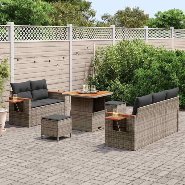 vidaXL Trädgårdsoffset 8 pcs Grå Poly Rattan och Pulverlackerad Stål