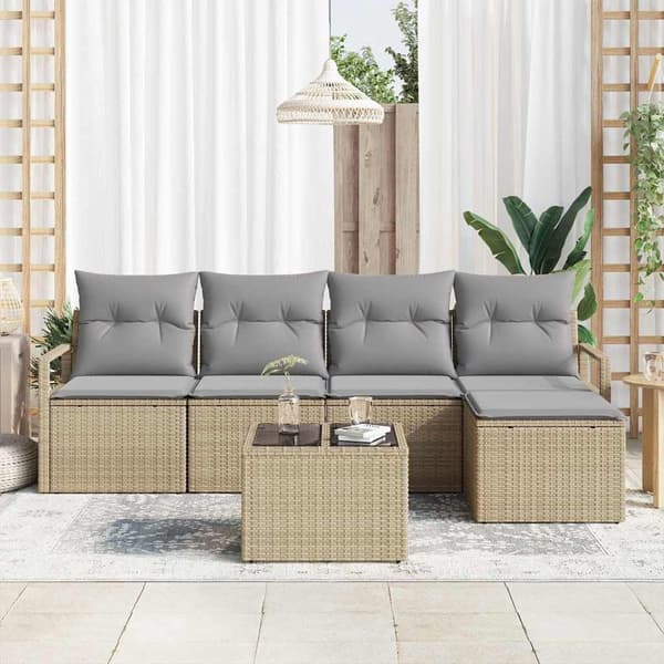 vidaXL Utesoffgrupp 6 delar Beige Polyrotting