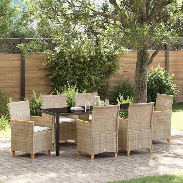 vidaXL Trädgårdsmöbelset 7 pcs Beige konstrotting