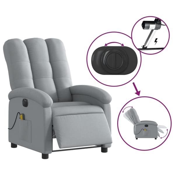 vidaXL Elektrisk massagefåtölj ljusgrå tyg