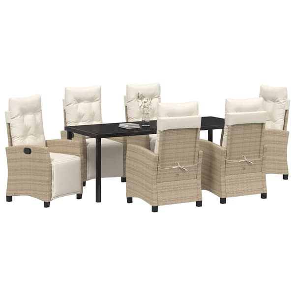 vidaXL Trädgårdsmöbelset med kudde 7 pcs Beige konstrotting